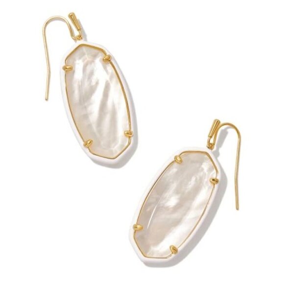 New Kendra Scott Elle Enamel Framed Drop Earrings in Ivory Mother-of-Pearl Mix - Picture 1 of 6